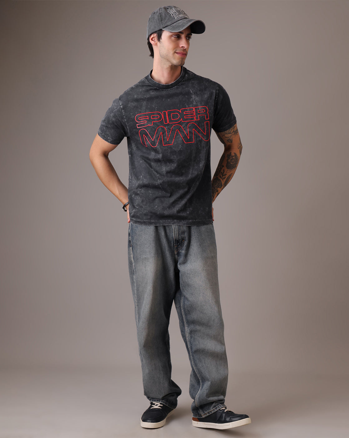 Spiderman Acid Wash Relaxed Fit Tshirt Men