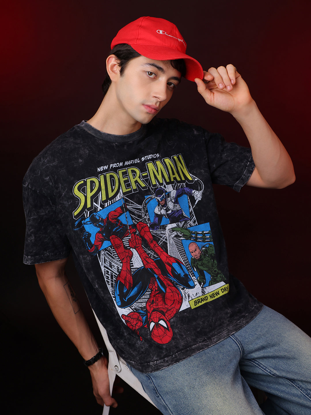 Spider-Man Brand New Day Acid Wash Oversized Tshirt