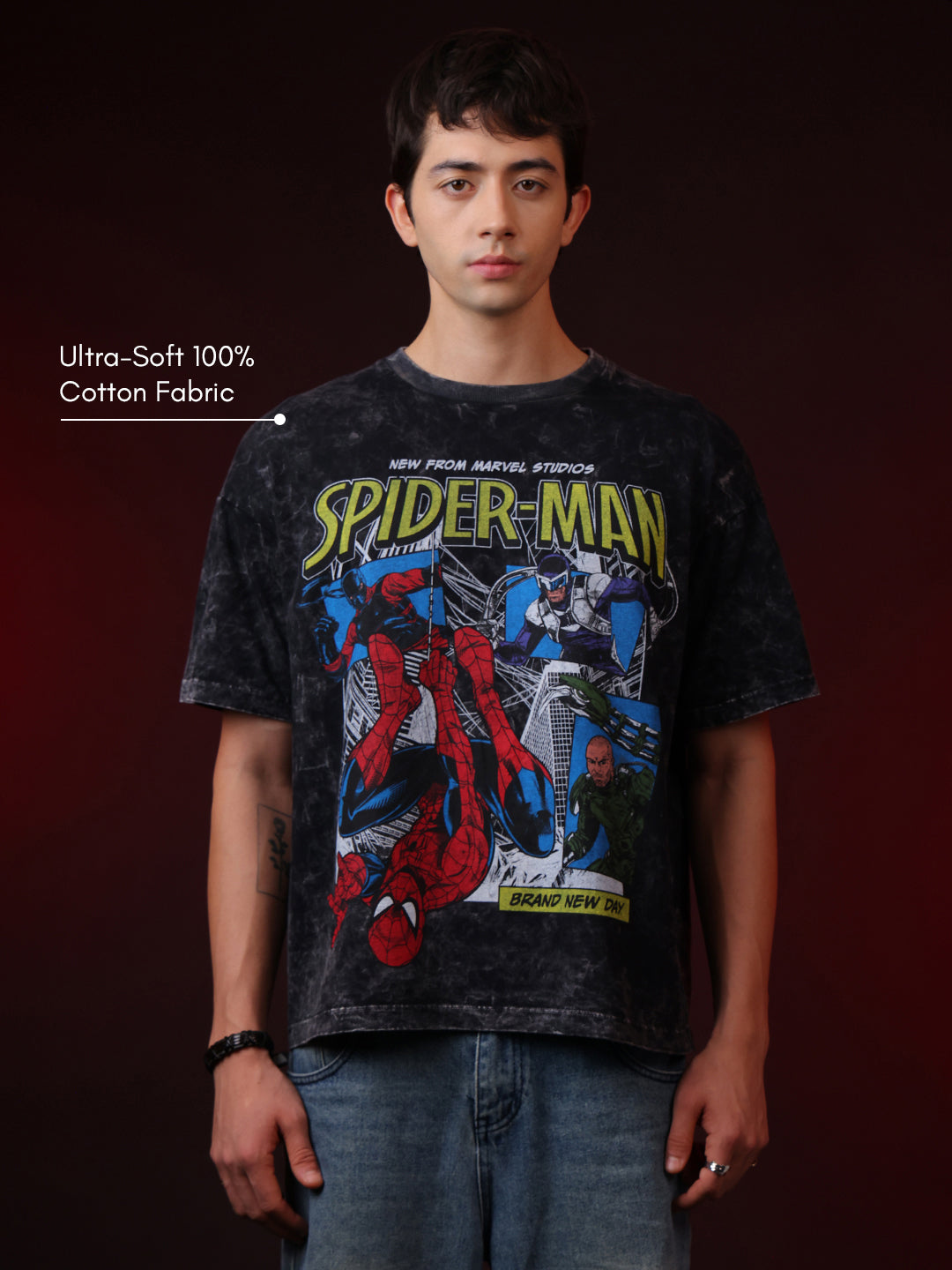 Spider-Man Brand New Day Acid Wash Oversized Tshirt