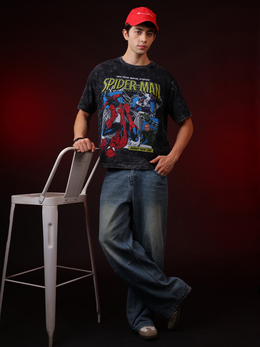 Spider-Man Brand New Day Acid Wash Oversized Tshirt