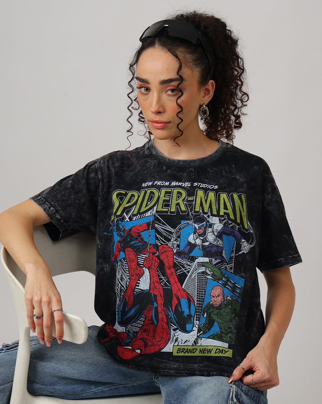Spider-Man Brand New Day Acid Wash Oversized Tshirt