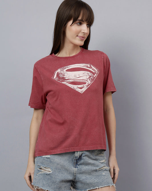 Superman Printed Regular Fit Tshirt For Women