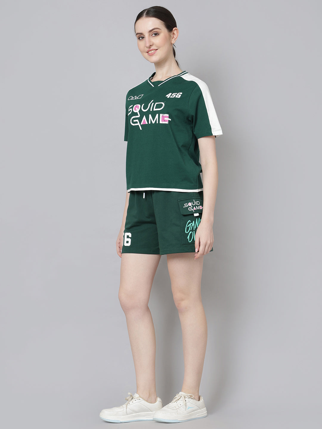 Squid Game Printed T-Shirt & Shorts Co-Ords Set For Women