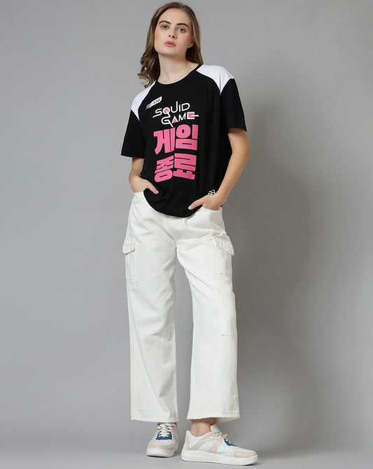 Squid Game oversized fit tee for women featuring player 456 print