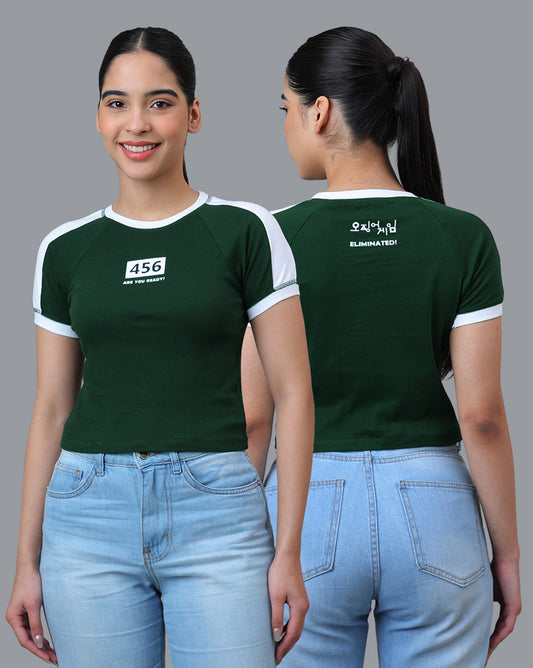 Squid Game Printed  Fitted Cropped Raglan Sleeves Tshirt For Women