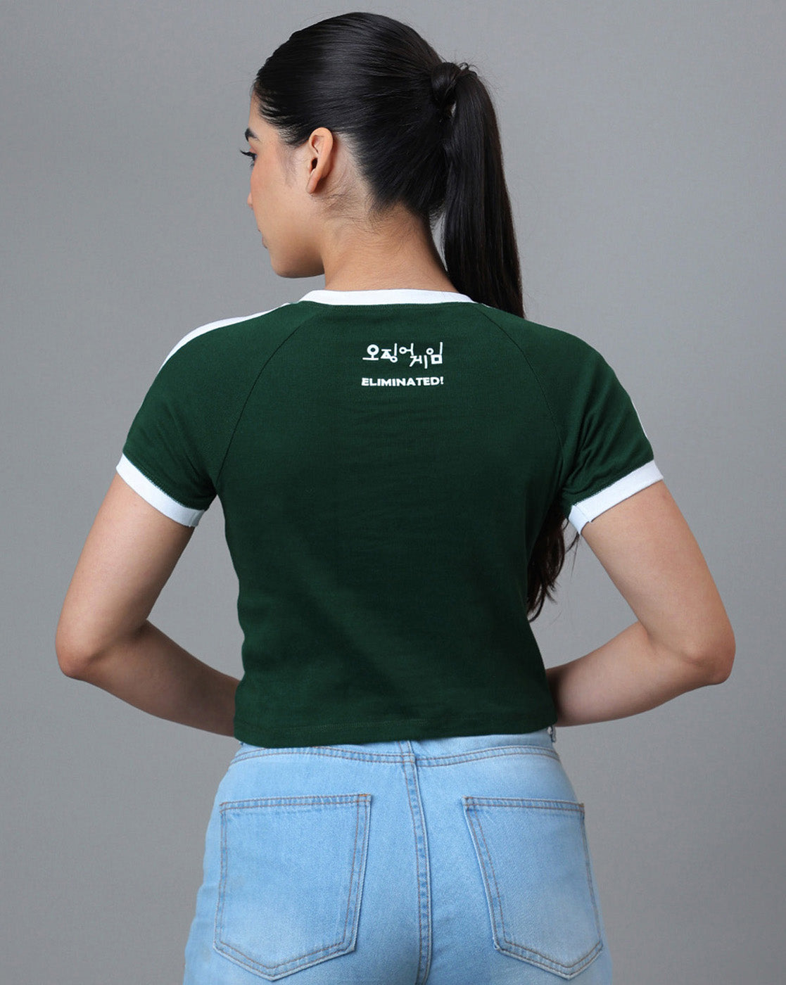Squid Game Printed  Fitted Cropped Raglan Sleeves Tshirt For Women