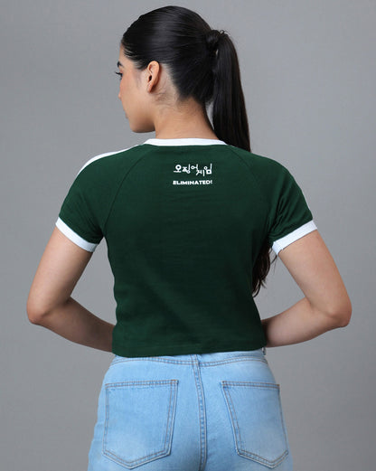Squid Game Printed  Fitted Cropped Raglan Sleeves Tshirt For Women