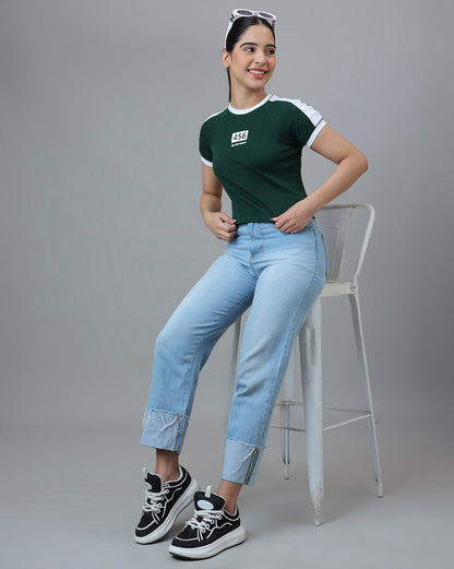 Squid Game Printed  Fitted Cropped Raglan Sleeves Tshirt For Women