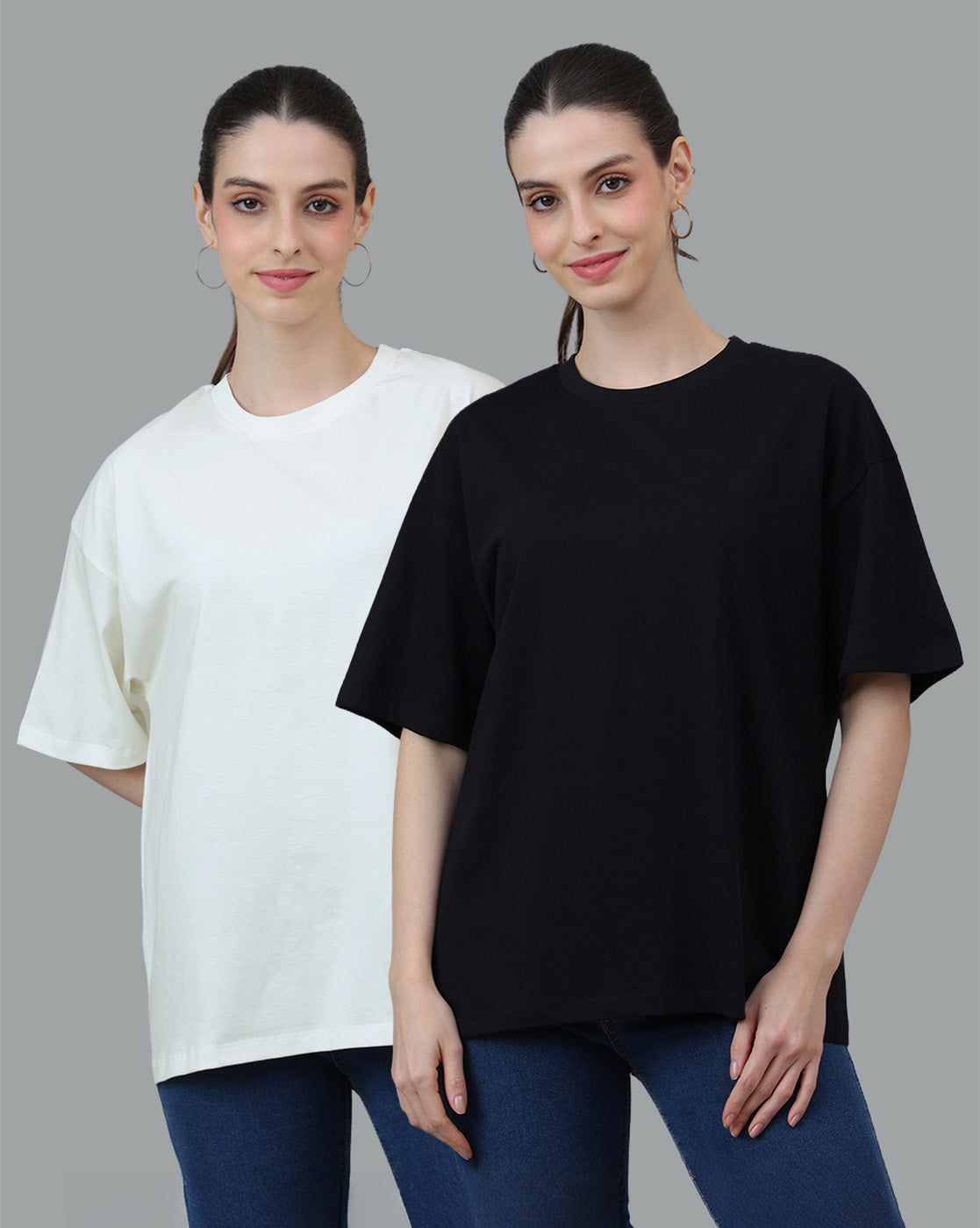 Pack of 2 Oversized Solid Tshirt For Women