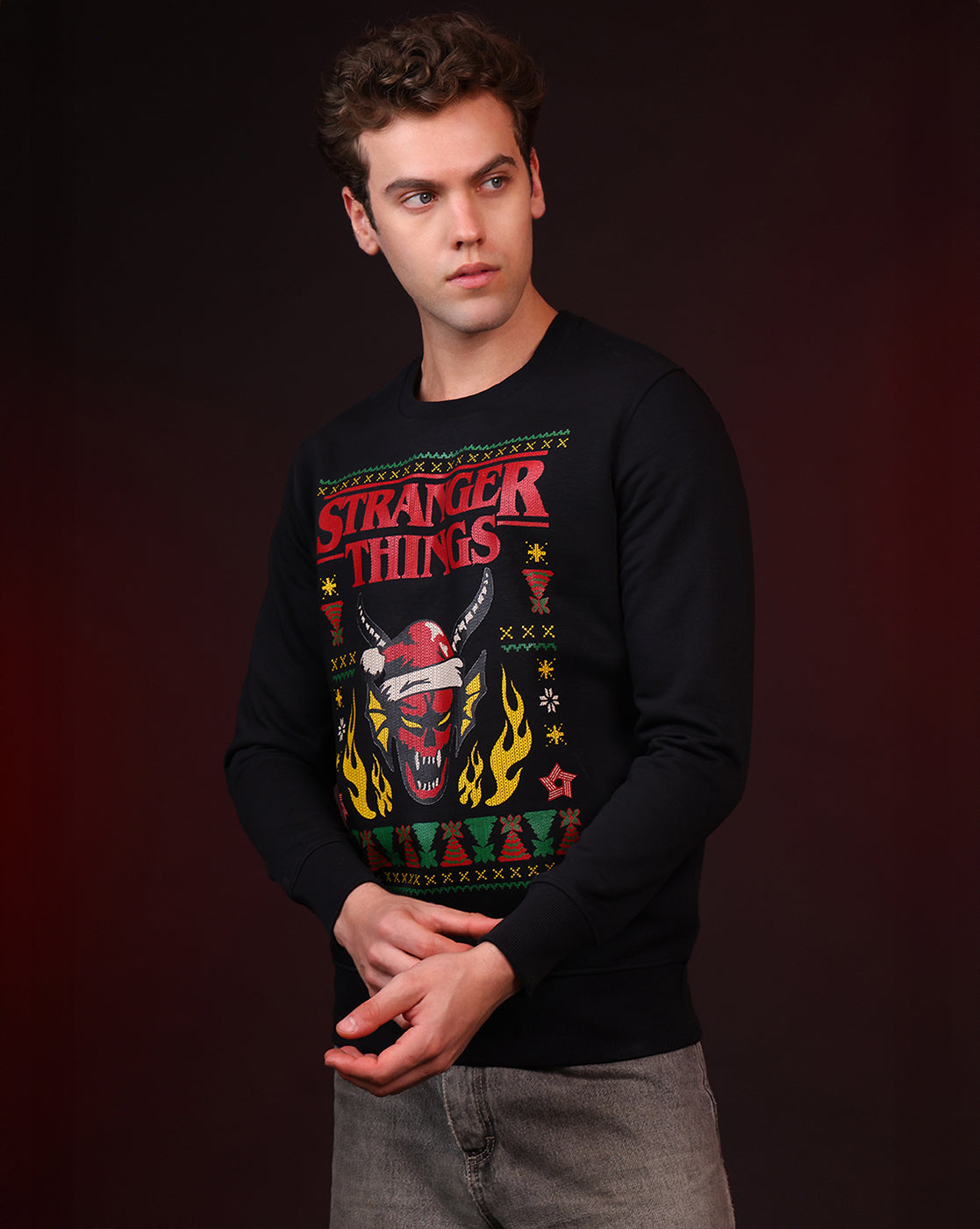 Stranger Things Hellfire Club Ugly Sweater Theme Regular Fit Sweatshirt Men