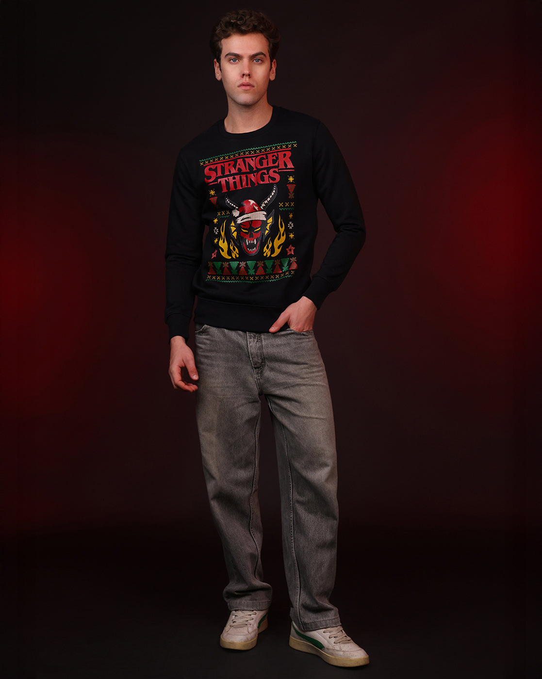 Stranger Things Hellfire Club Ugly Sweater Theme Regular Fit Sweatshirt Men