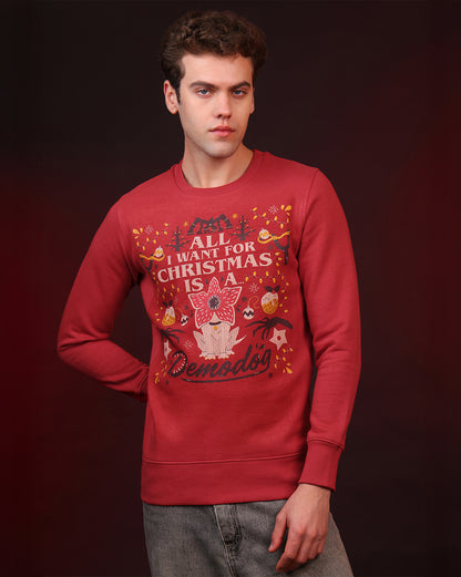 Stranger Things Demodog Ugly Sweater Theme Regular Fit Sweatshirt Men