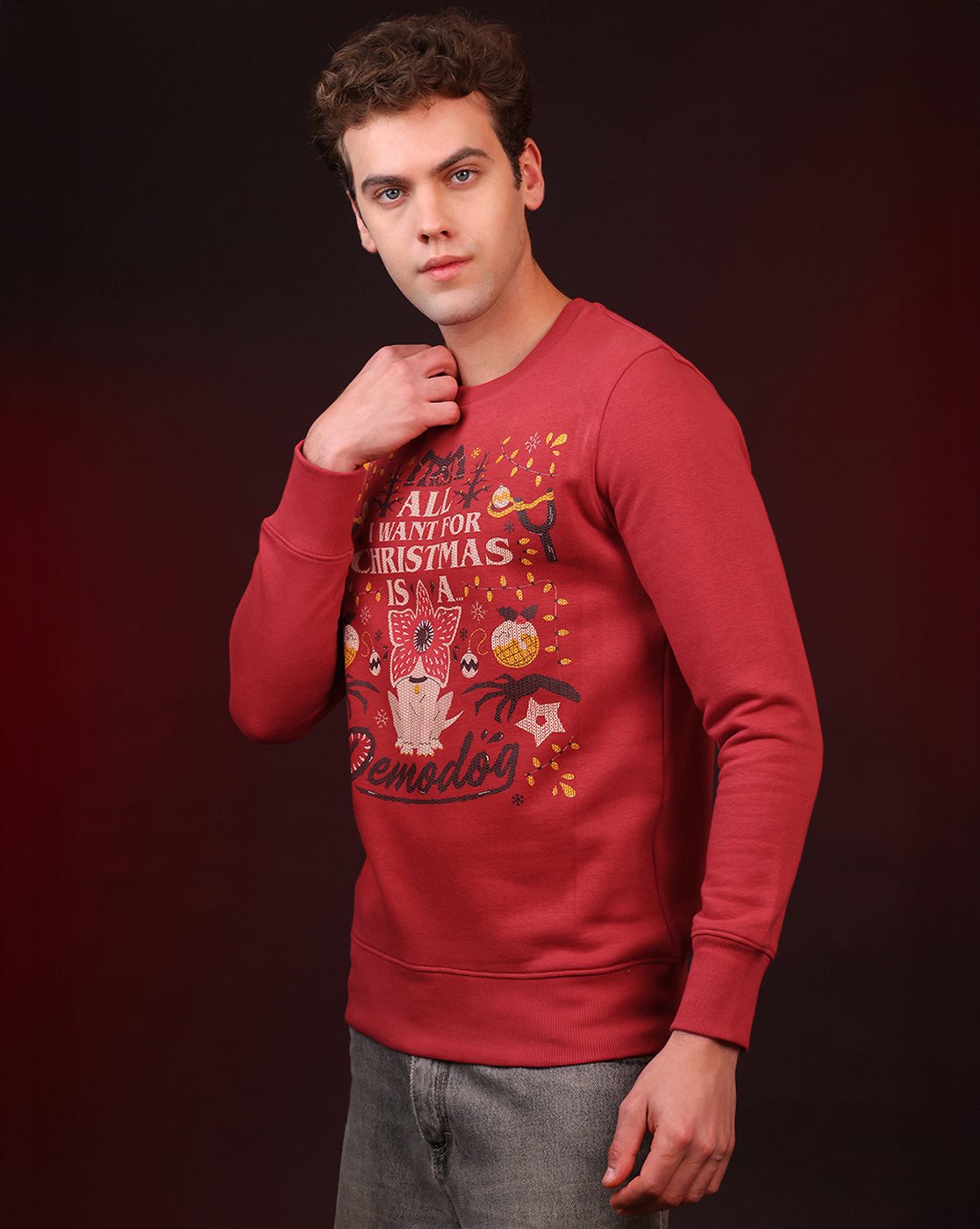 Stranger Things Demodog Ugly Sweater Theme Regular Fit Sweatshirt Men