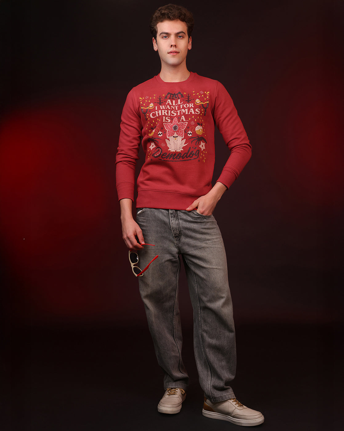 Stranger Things Demodog Ugly Sweater Theme Regular Fit Sweatshirt Men