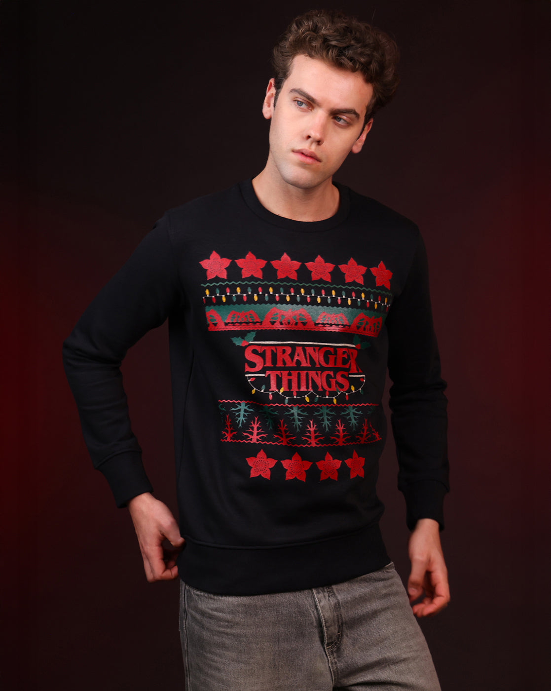 Stranger Things Ugly Sweater Theme Regular Fit Sweatshirt For Men