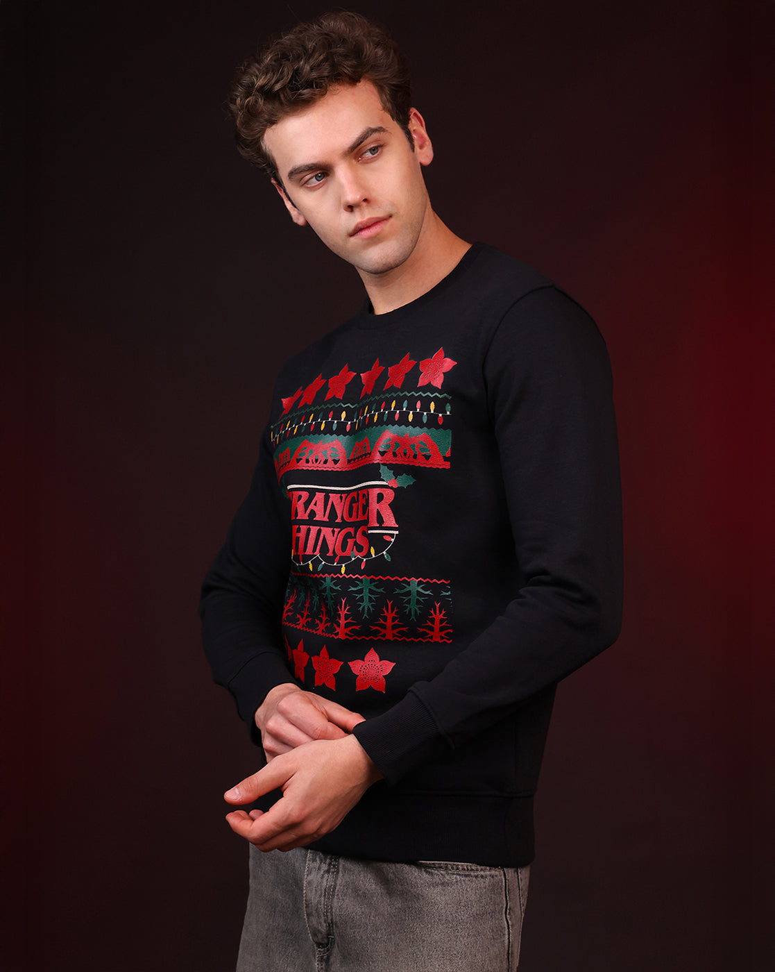 Stranger Things Ugly Sweater Theme Regular Fit Sweatshirt For Men