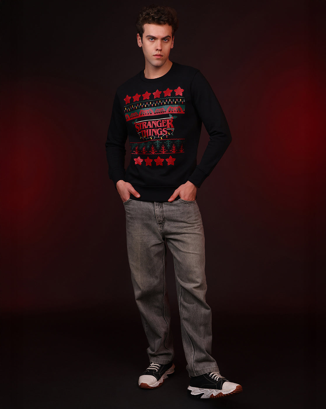 Stranger Things Ugly Sweater Theme Regular Fit Sweatshirt For Men