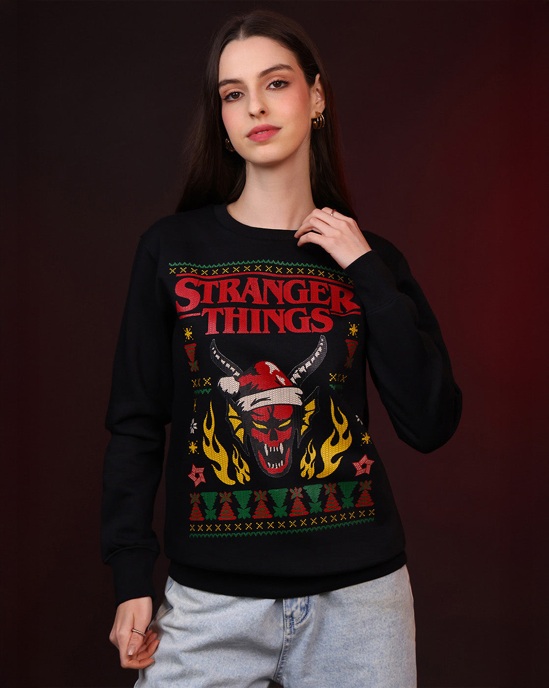 Stranger Things Hellfire Club Ugly Sweater Theme Relaxed Fit Sweatshirt Women