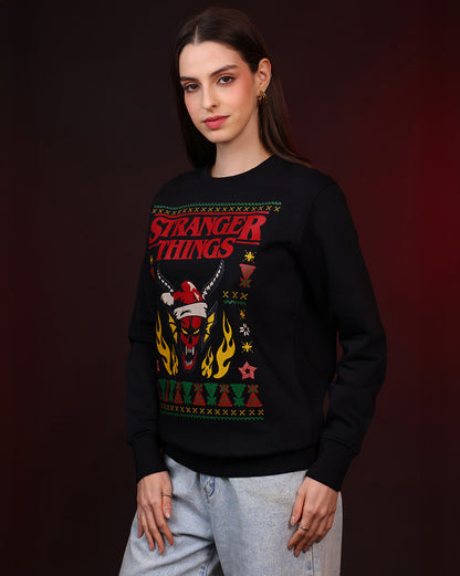 Stranger Things Hellfire Club Ugly Sweater Theme Relaxed Fit Sweatshirt Women