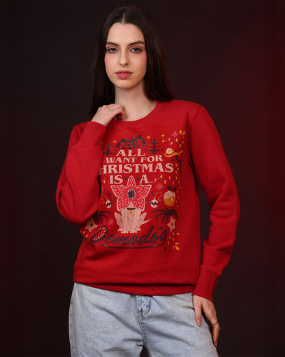 Stranger Things Demodog Ugly Sweater Theme Relaxed Fit Sweatshirt Women
