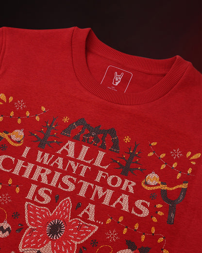 Stranger Things Demodog Ugly Sweater Theme Relaxed Fit Sweatshirt Women