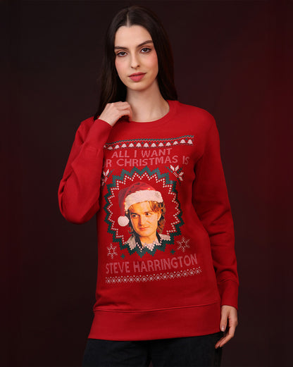 Stranger Things Steve Harrington Ugly Sweater Theme Relaxed Fit Sweatshirt  Women