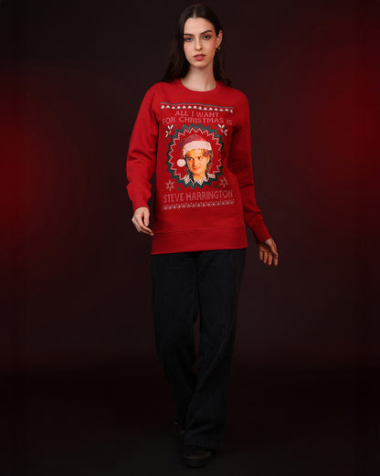 Stranger Things Steve Harrington Ugly Sweater Theme Relaxed Fit Sweatshirt  Women