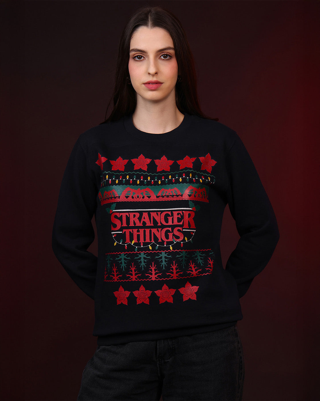 Stranger Things Ugly Sweater Theme Relaxed Fit Sweatshirt For Women