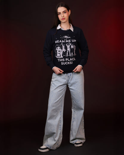 Stranger Things Beam Me Up This Place Sucks Relaxed Fit Sweatshirt Women