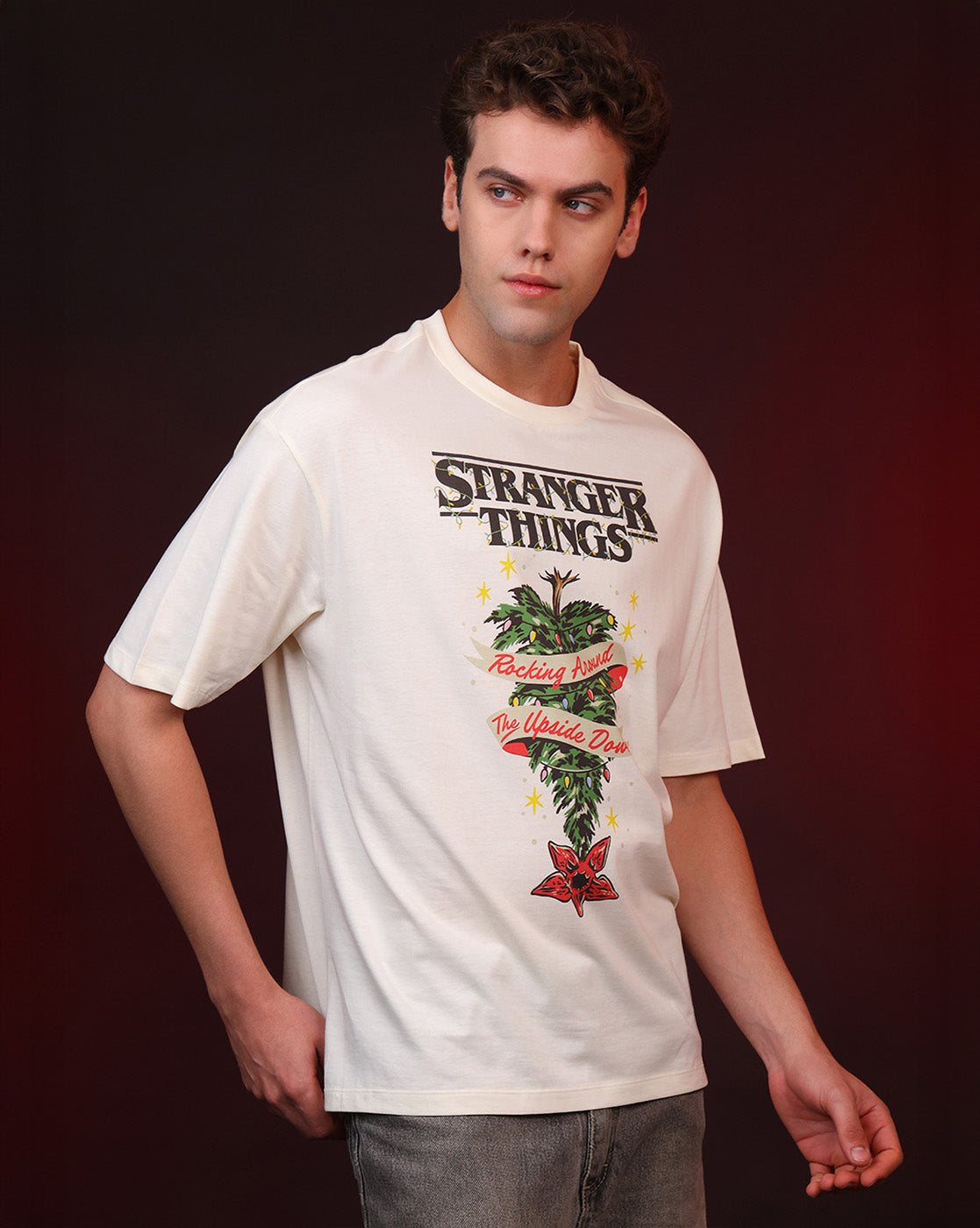 Stranger Things Upside Down Christmas Oversized Tshirt For Men