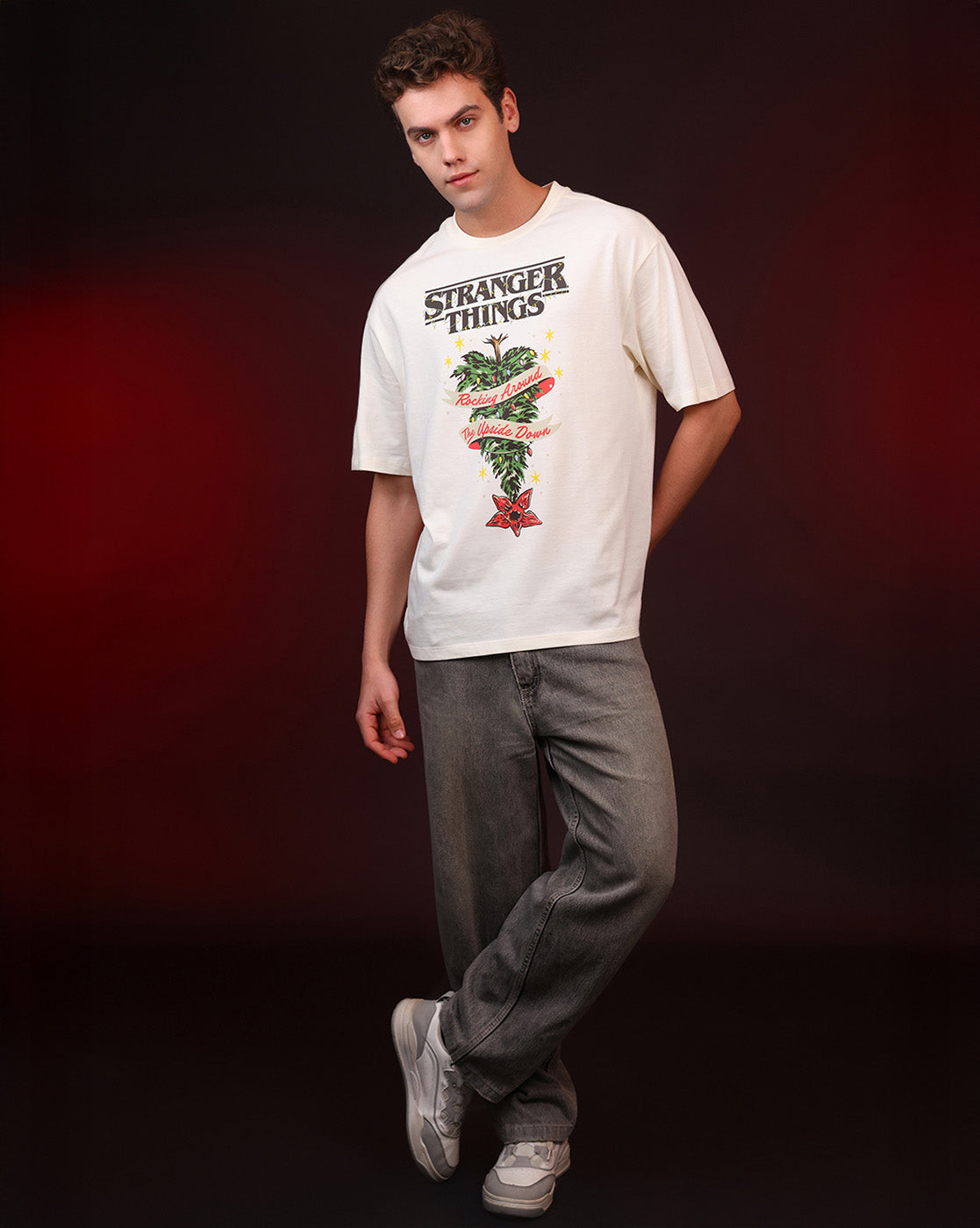 Stranger Things Upside Down Christmas Oversized Tshirt For Men