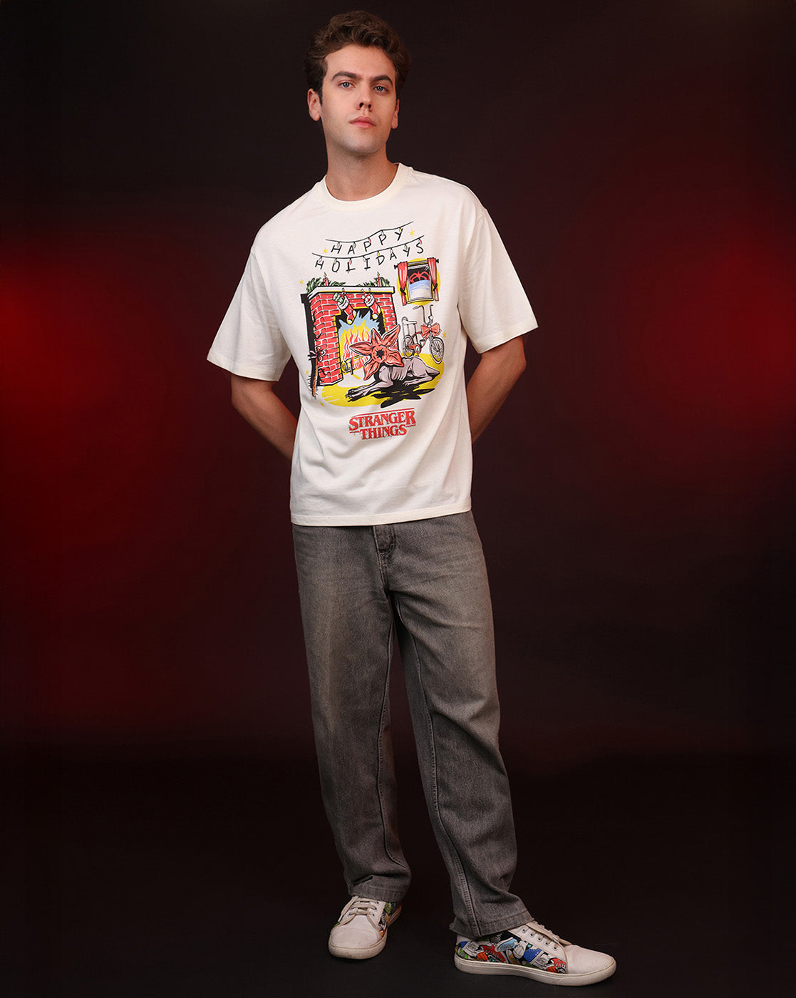 Stranger Things Happy Holidays Oversized Tshirt For Men