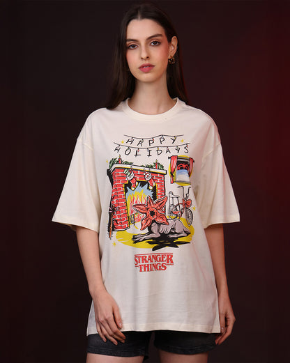 Stranger Things Happy Holidays Oversized Tshirt Women