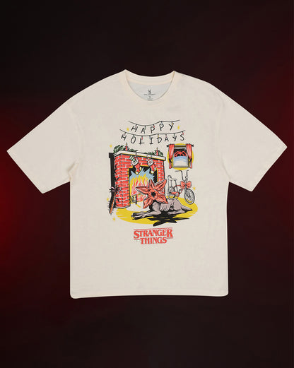 Stranger Things Happy Holidays Oversized Tshirt Women