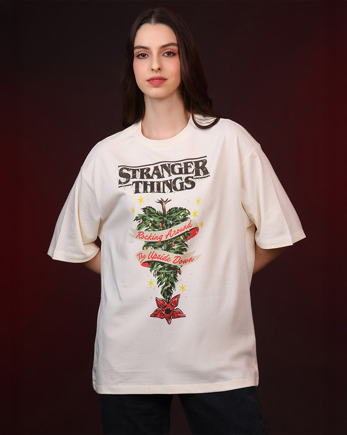 Stranger Things Upside Down Christmas Oversized Tshirt Women