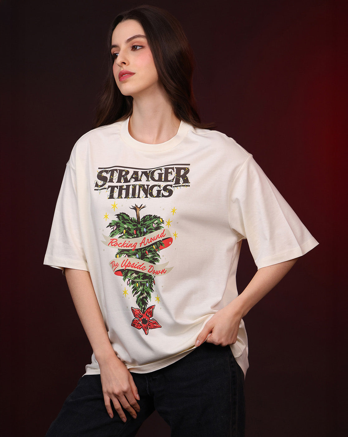 Stranger Things Upside Down Christmas Oversized Tshirt Women