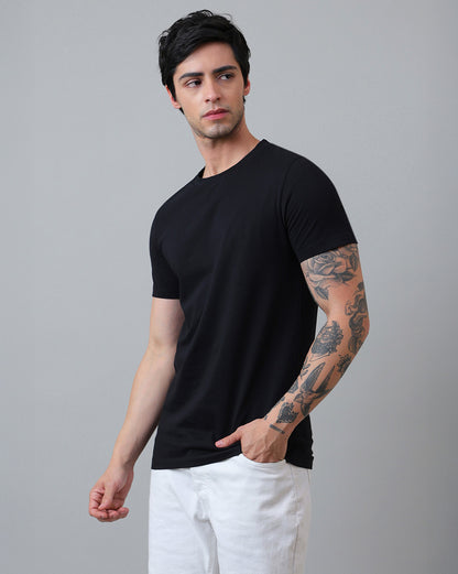 Men Black Regular Fit Tshirt