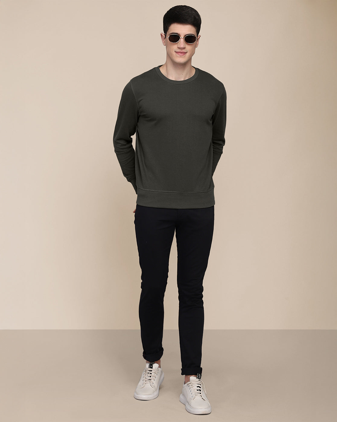 Men Olive Regular Fit Sweatshirt