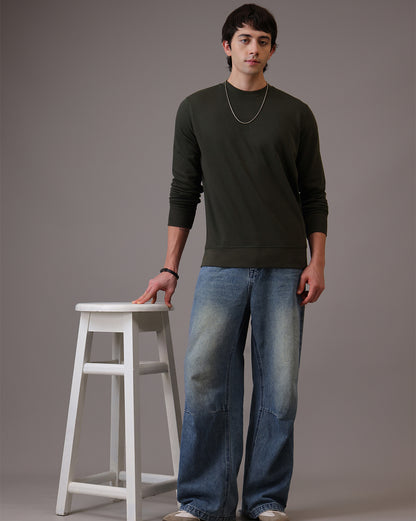 Olive Regular Fit Sweatshirt Men