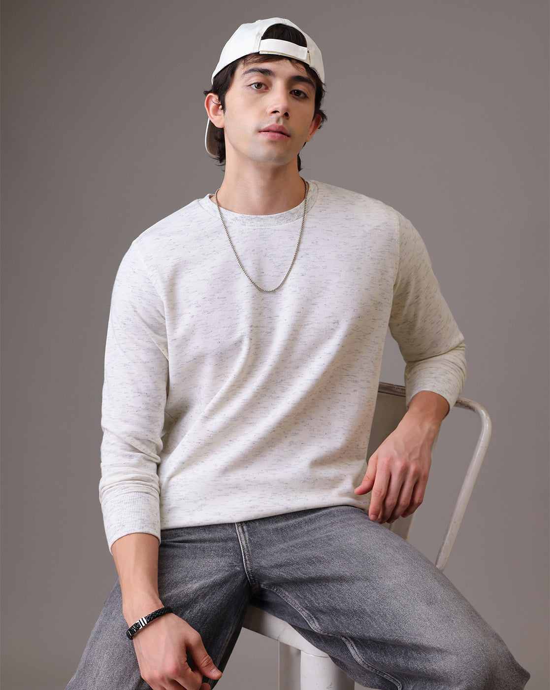White Regular Fit Sweatshirt Men