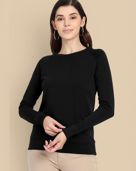 Women Black Regular Fit Sweatshirt