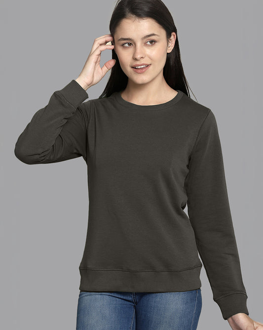 Women Olive Regular Fit Sweatshirt