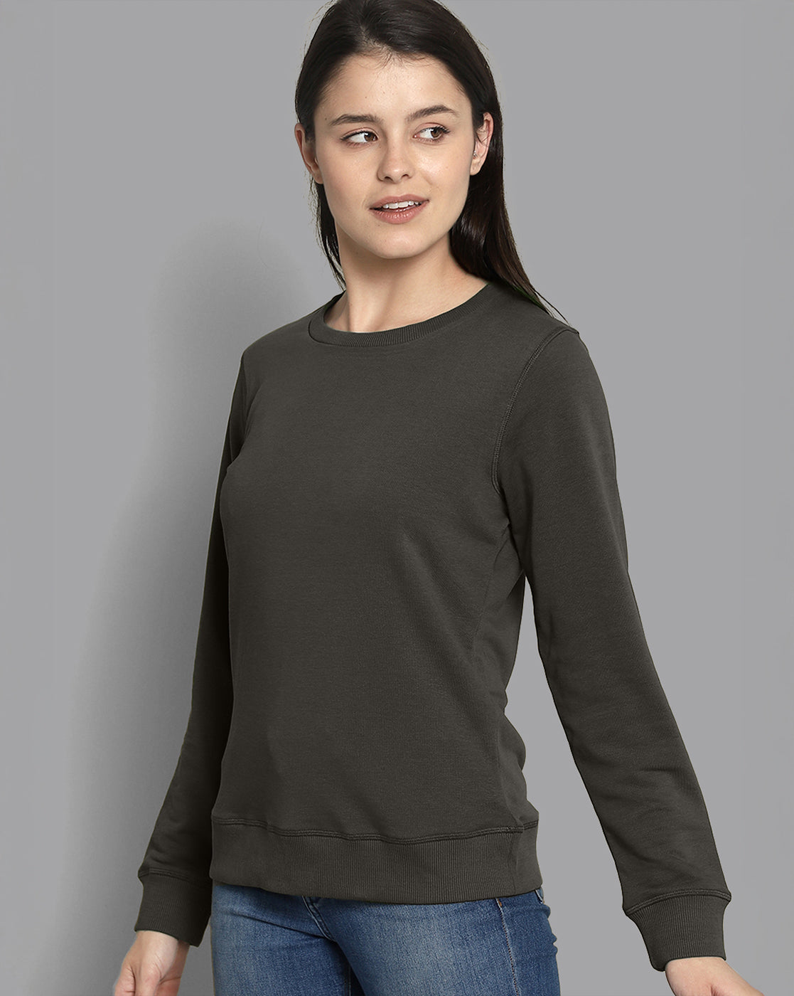 Women Olive Regular Fit Sweatshirt