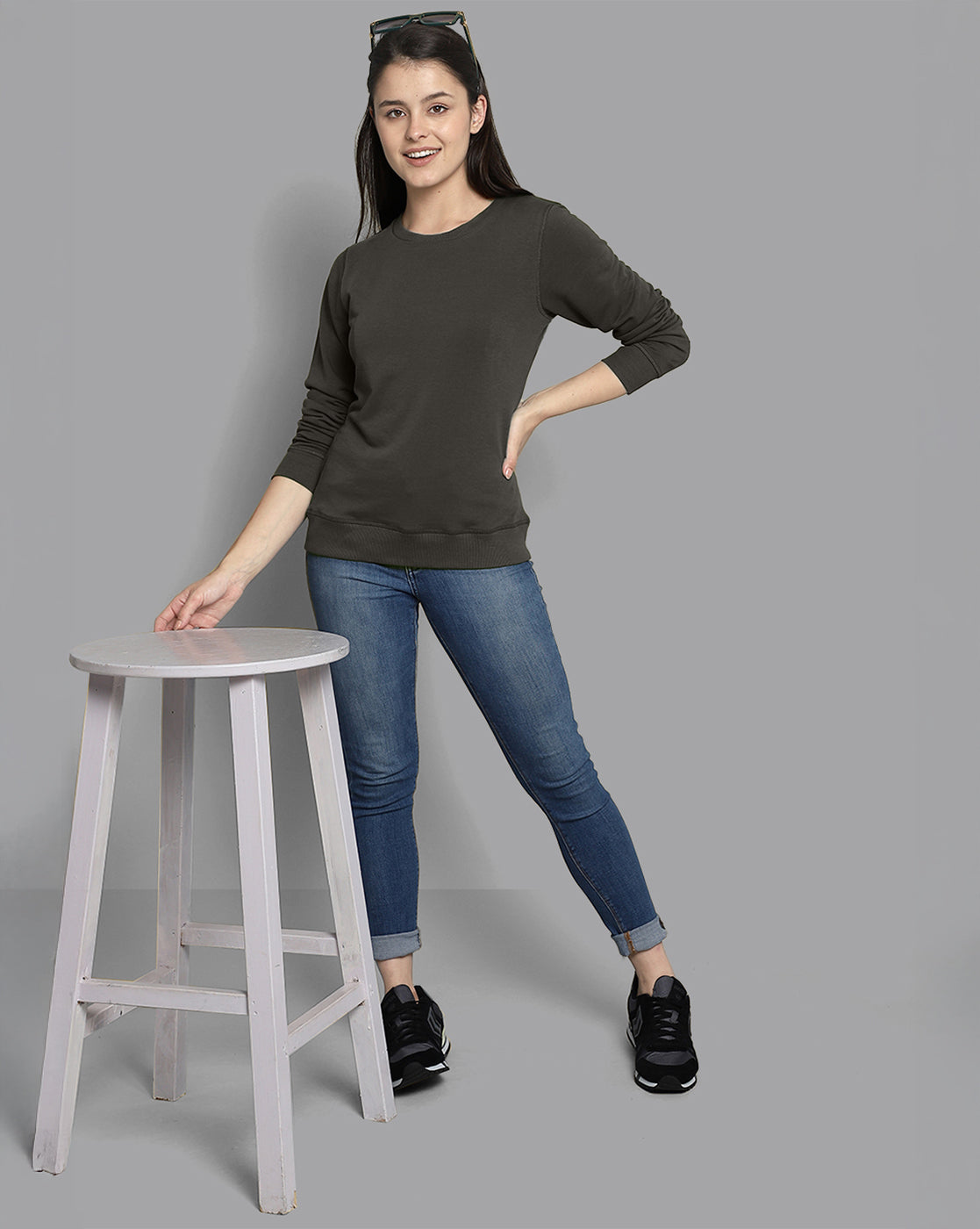 Women Olive Regular Fit Sweatshirt