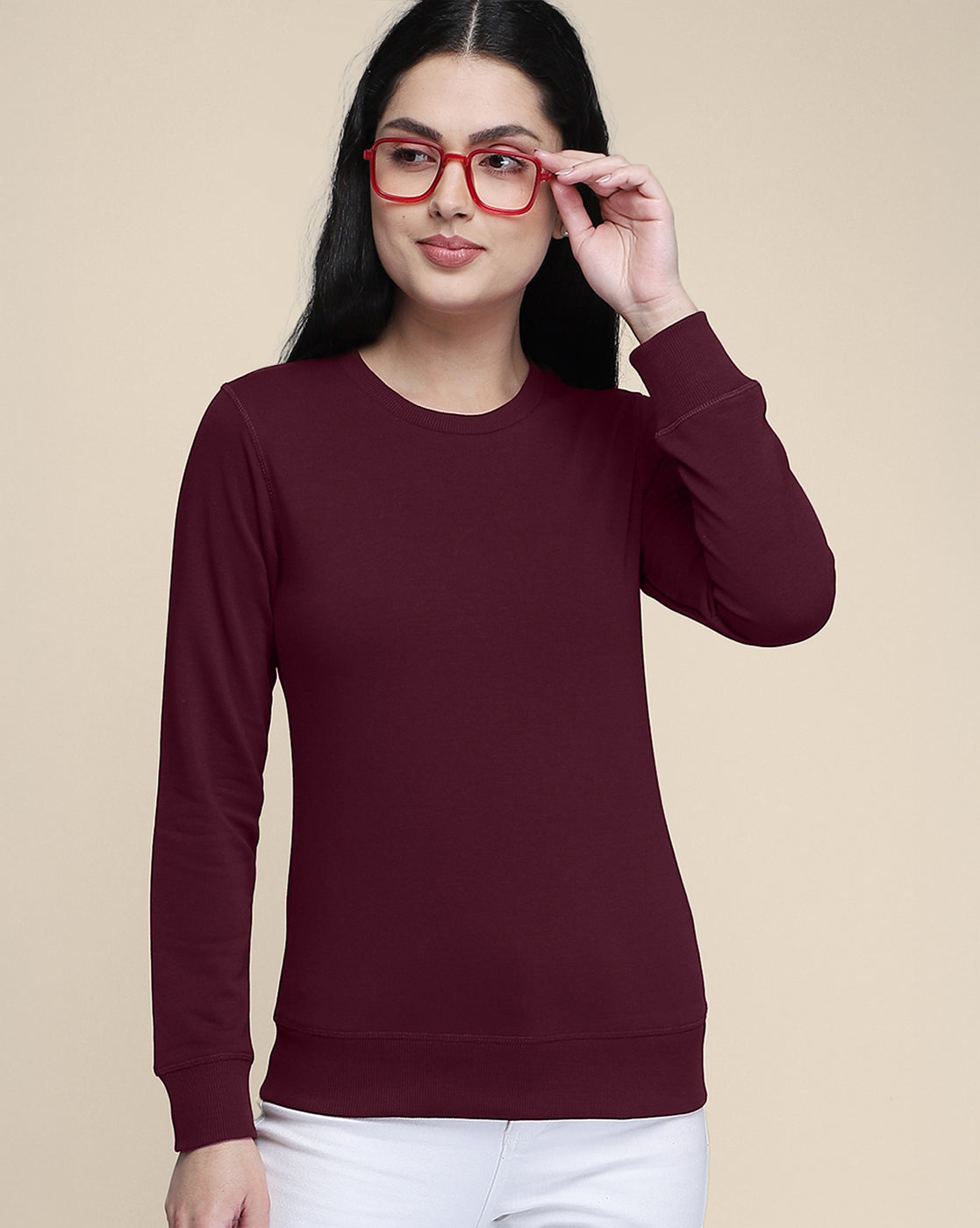 Women Maroon Regular Fit Sweatshirt