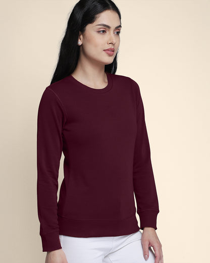 Women Maroon Regular Fit Sweatshirt