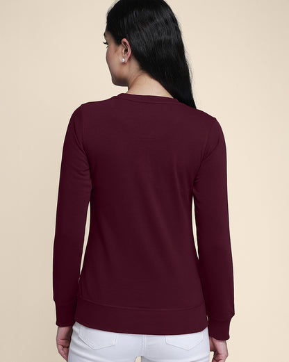 Women Maroon Regular Fit Sweatshirt