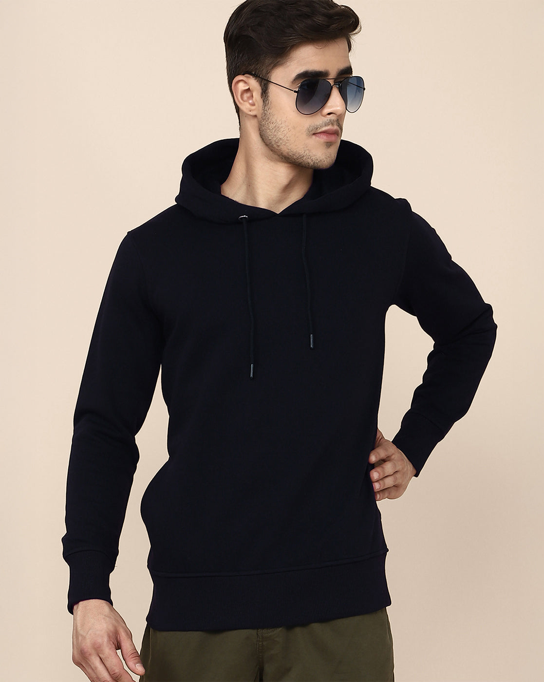 Men Navy Blue Regular Fit Hoodie