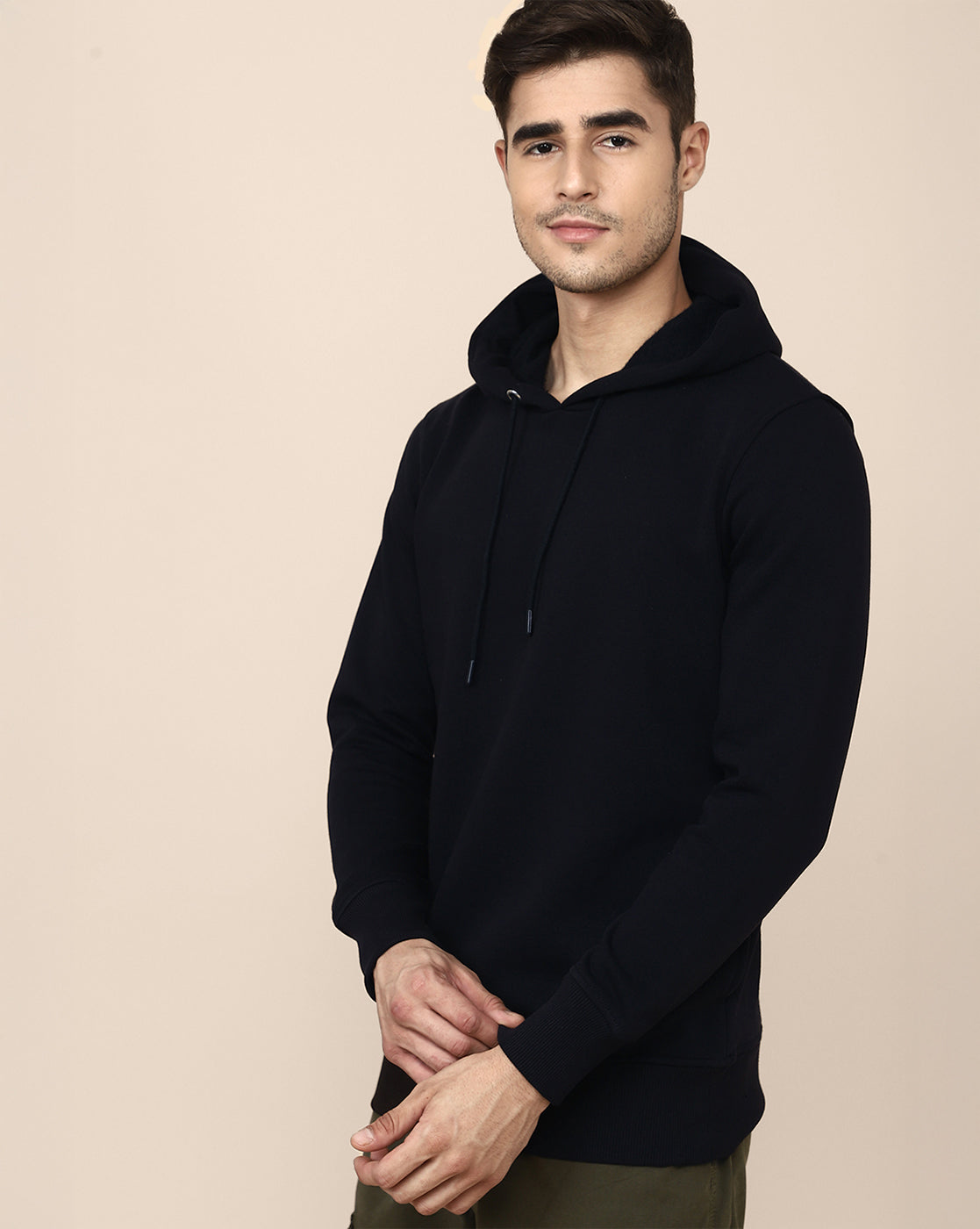 Men Navy Blue Regular Fit Hoodie