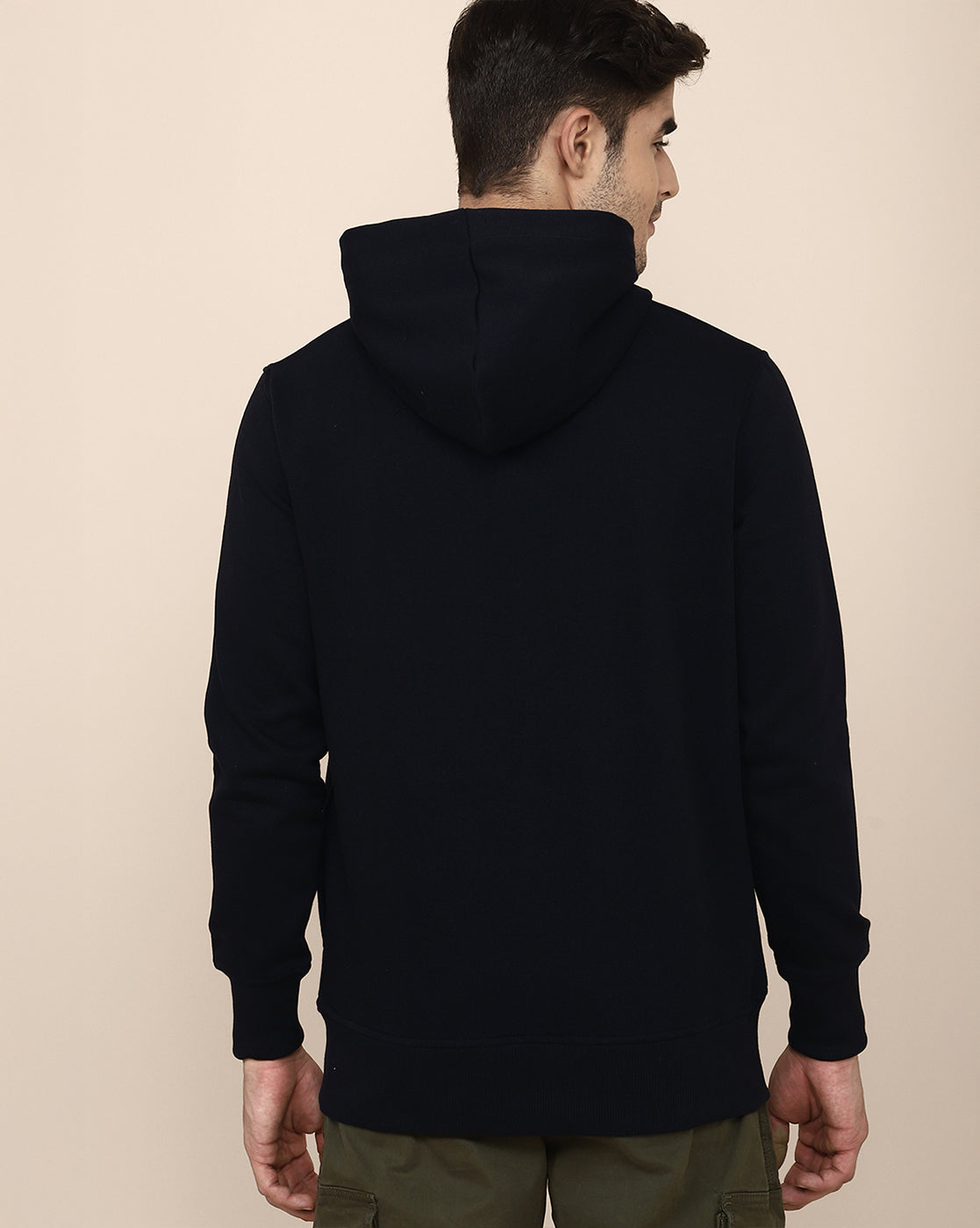 Men Navy Blue Regular Fit Hoodie